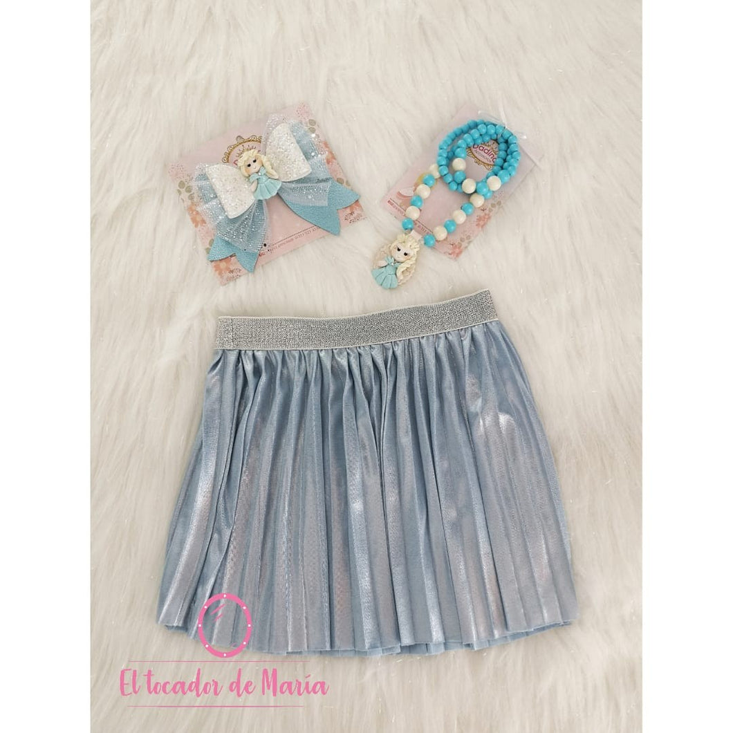 Falda Plisada Azul Metalizada