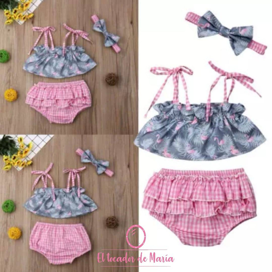 Conjunto Blusa Flamencos/Calzón Cuadros