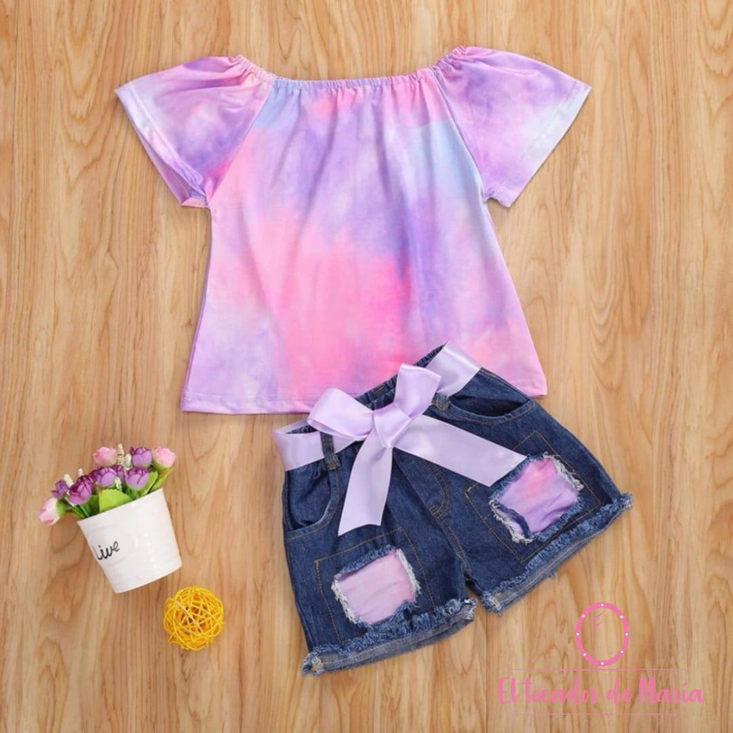 Conjunto Blusa Tie Dye/Short Jean