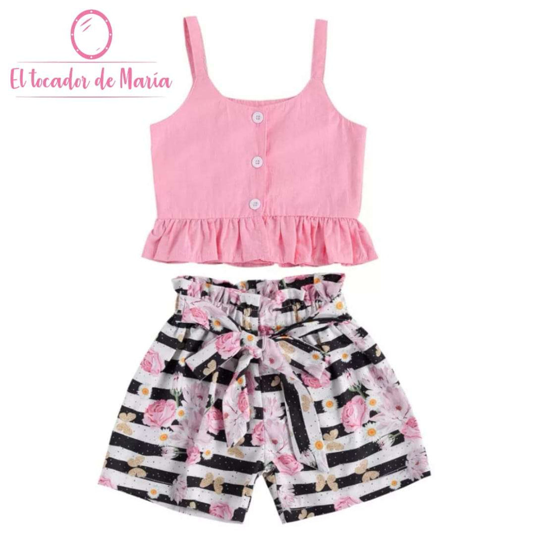 Conjunto Blusa Rosada/Short Rayas