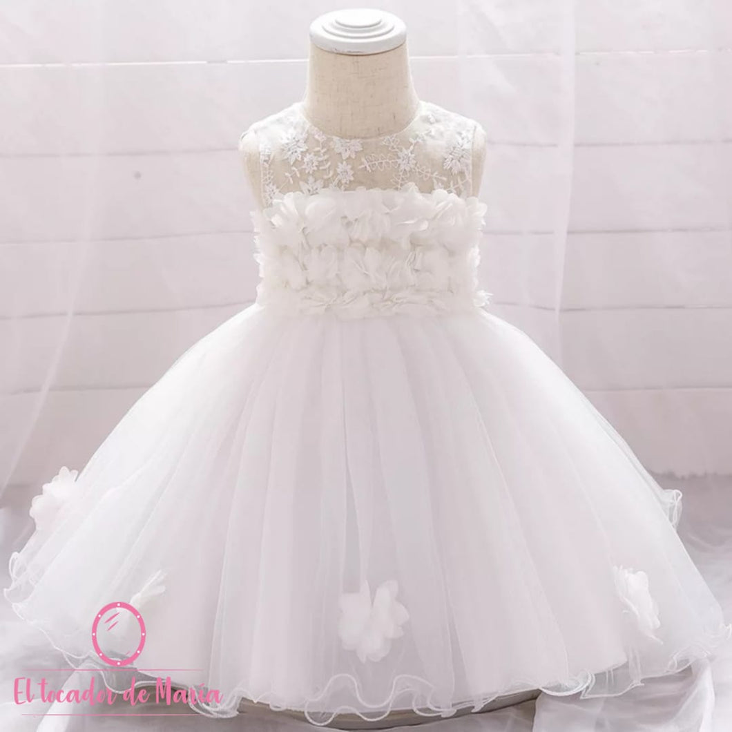 Vestido Blanco Flores Arriba y Abajo