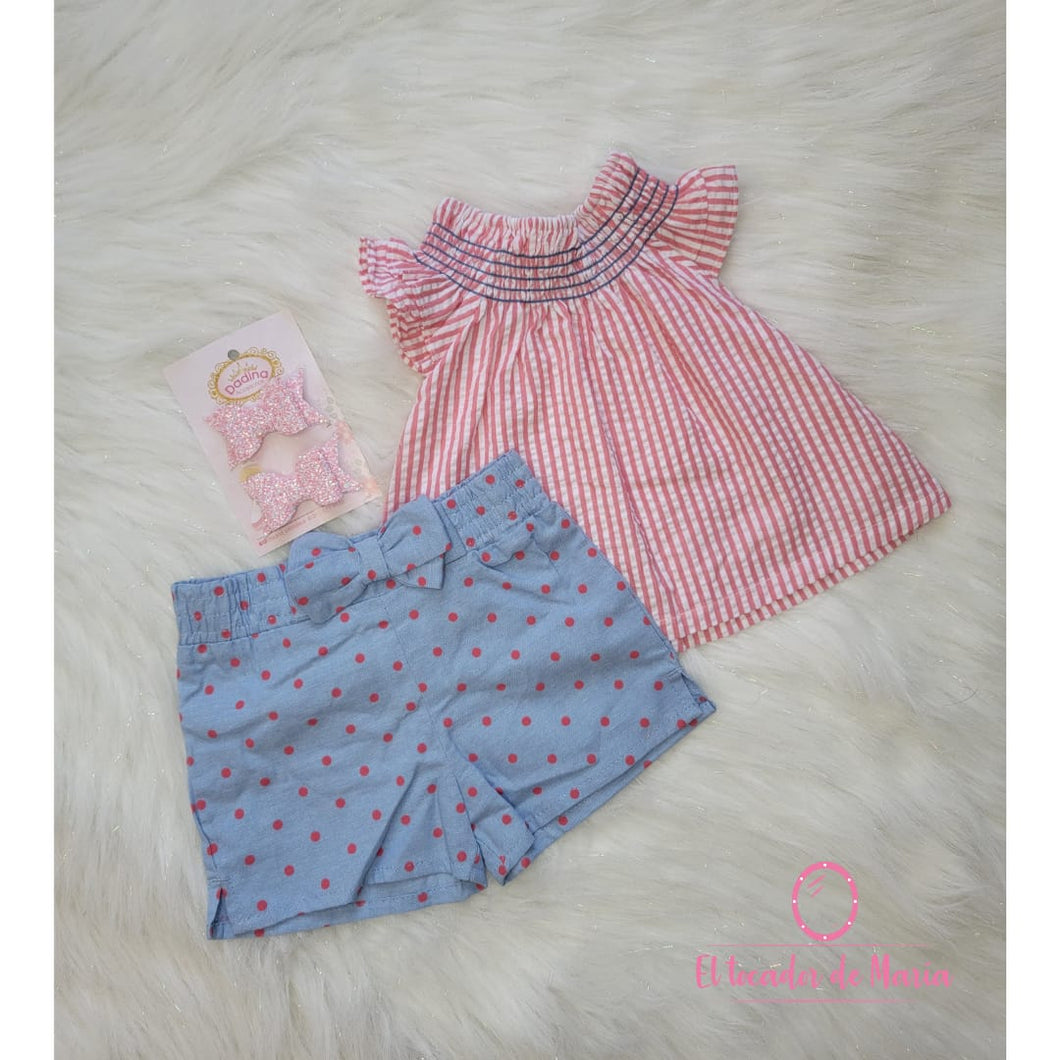 Conjunto Blusa Rayas Rosadas/Short Azul