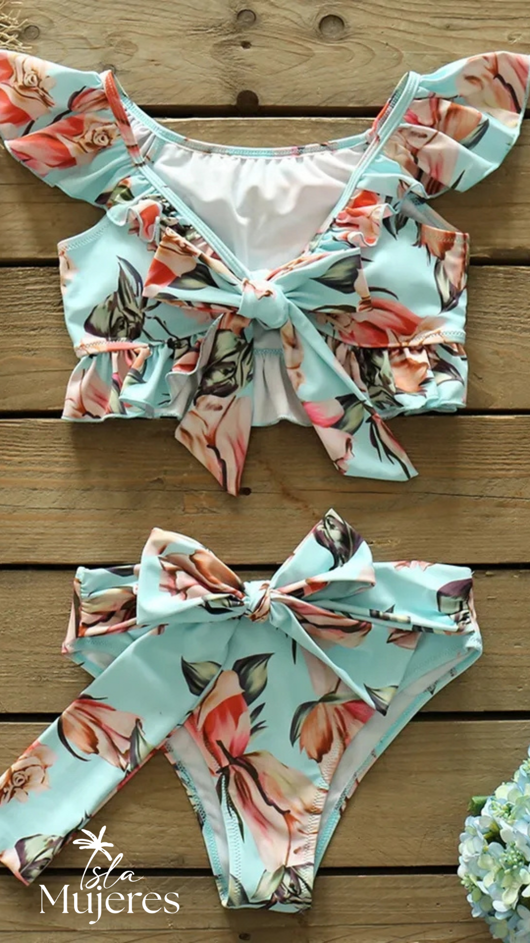 Vestido de Baño Azul con Flores