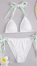 Cargar imagen en el visor de la galería, Vestido de Baño Blanco con Tiras Verdes y Blancas
